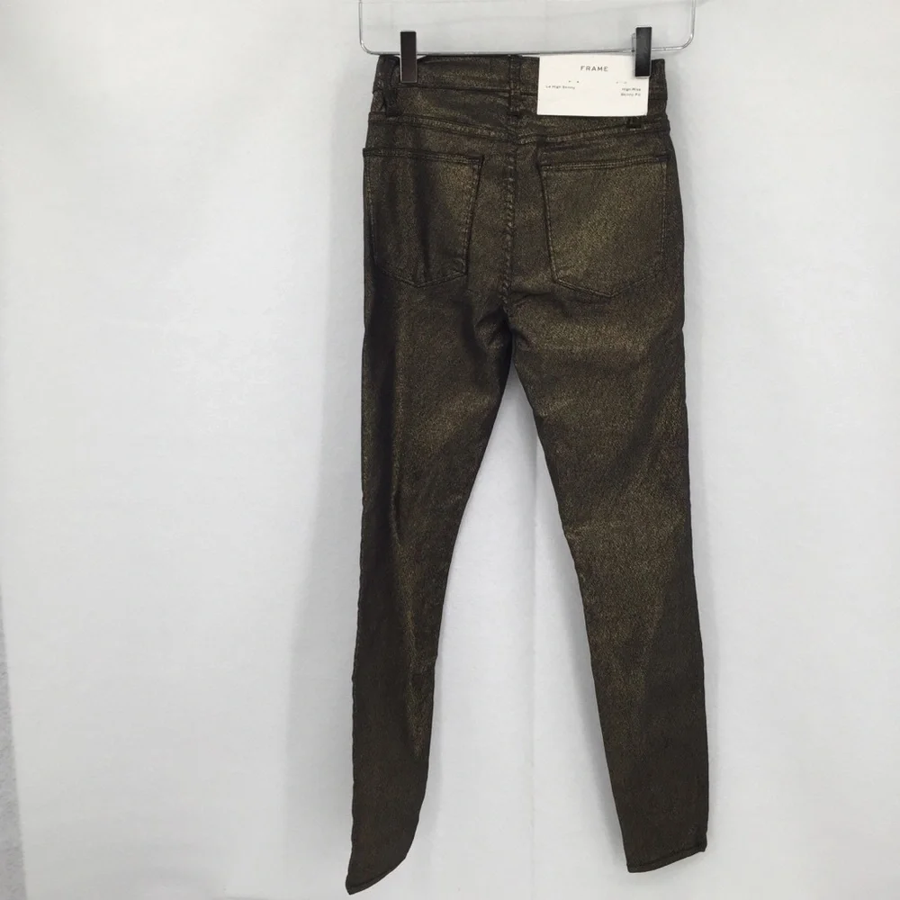 Frame Le High Rise Skinny metallic gold jeans ankle women new 24